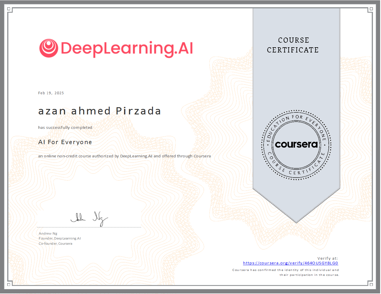 AI for Everyone Certificate